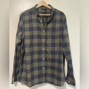 George Navy Blue  and Olive Green Checkered Plaid Shirt - Medium